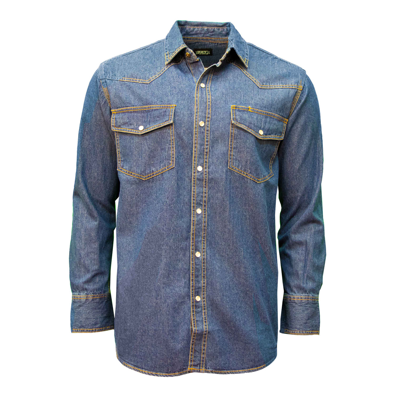 Denim Pearl Snap Western Shirt - Long Sleeve - KEY Apparel