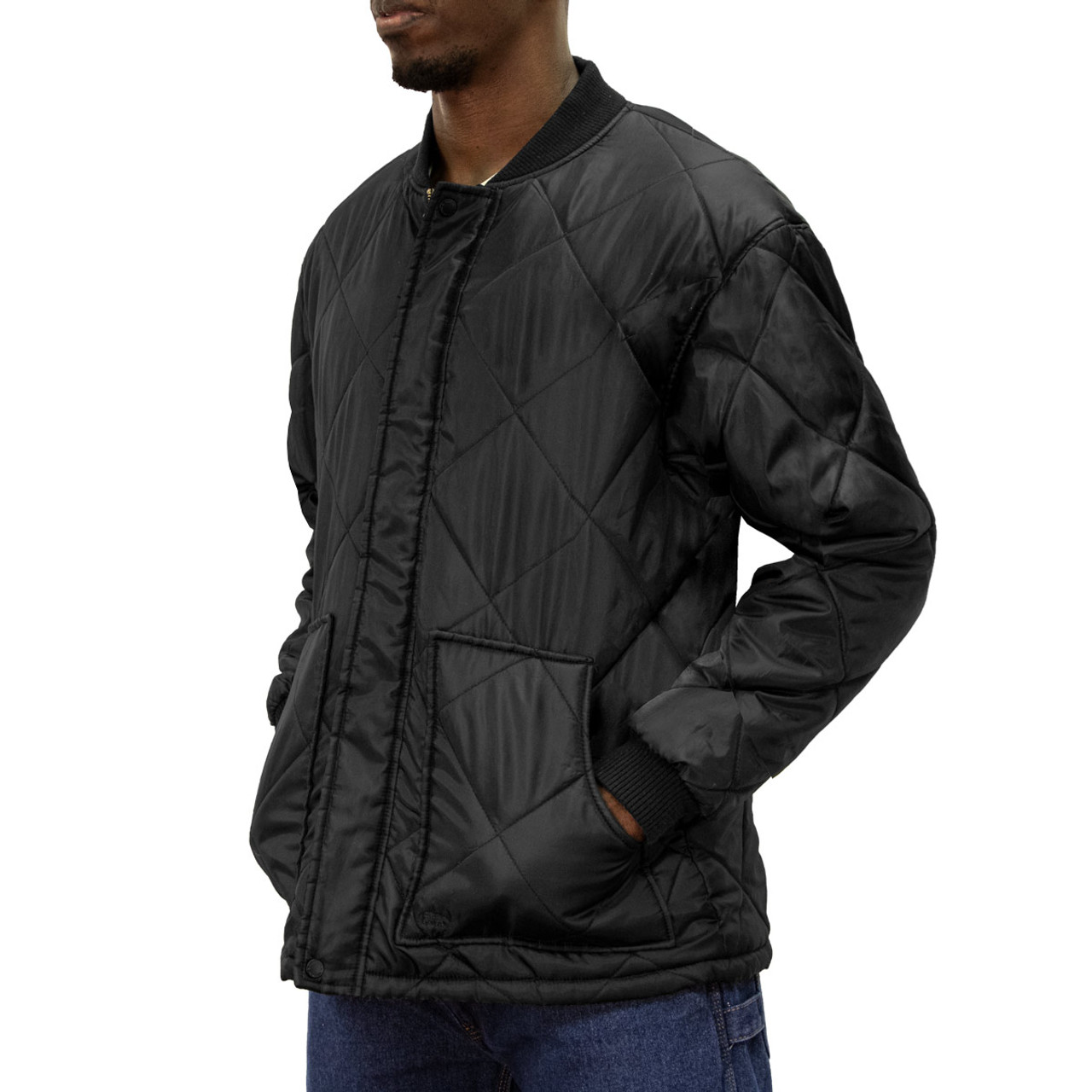 Men's Bomber Leather Jacket - Diamond Quilted Jacket