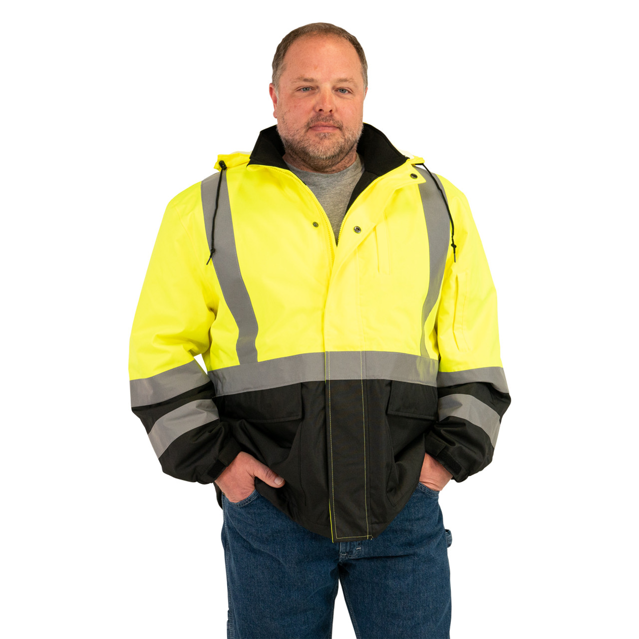 Men's ANSI Class 3 High Visibility Bomber Safety Jacket - WJ9012