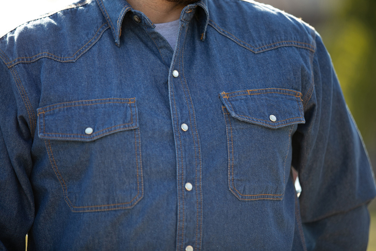 Denim Pearl Snap Western Shirt - Long Sleeve - KEY Apparel