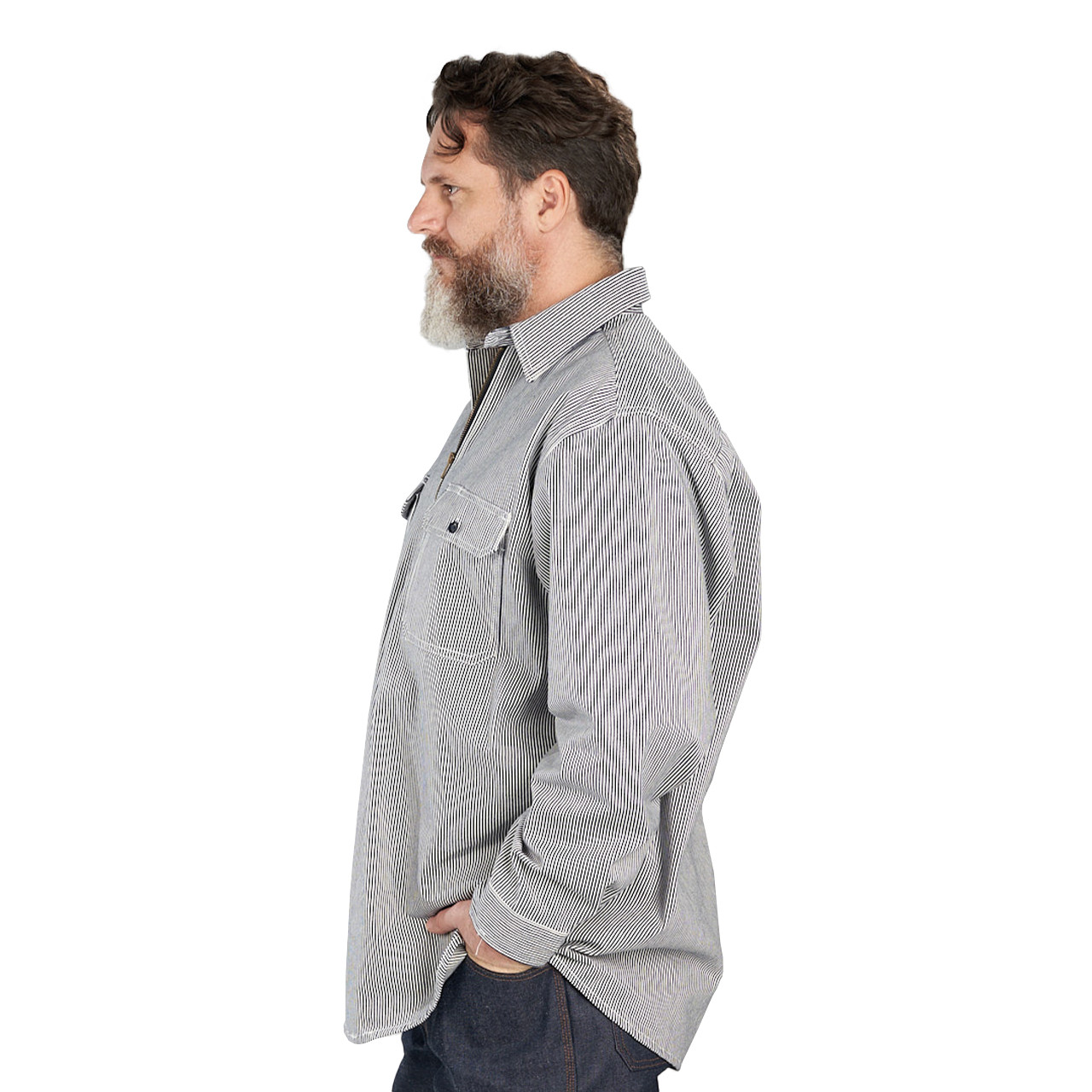 Hickory Stripe Zip Up Logger Shirt - KEY Apparel