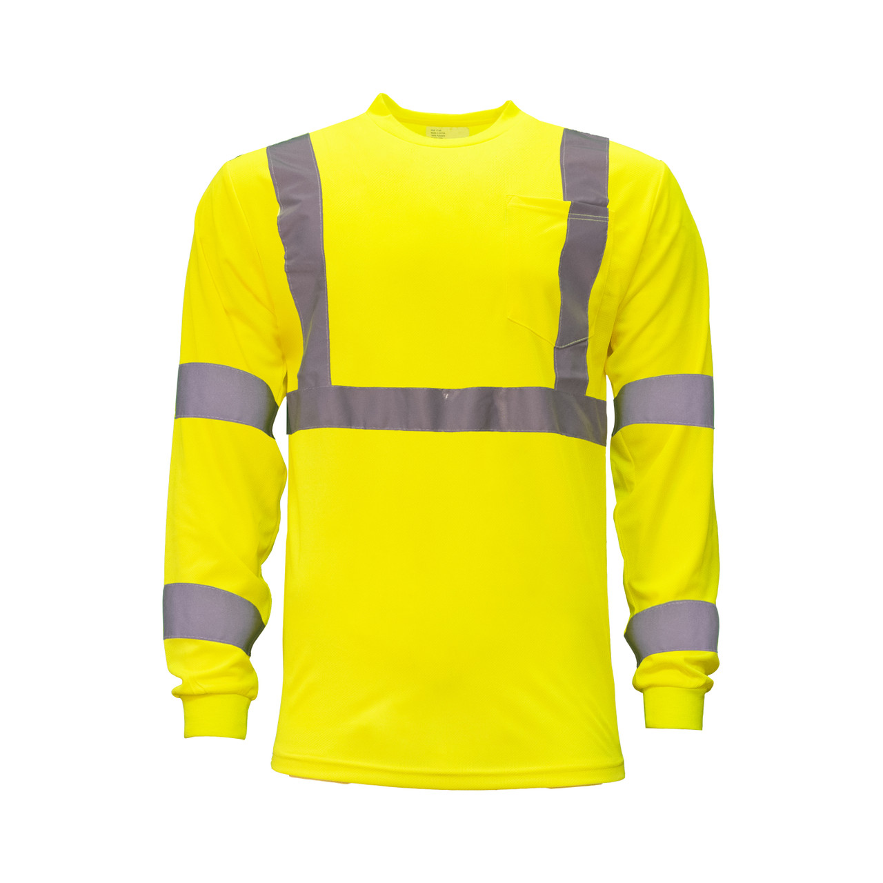 XIAKE Reflective T-Shirt Class 3 Long Sleeve Polo Collar Pocket T-Shirt,Hi-Visibility Yellow Small
