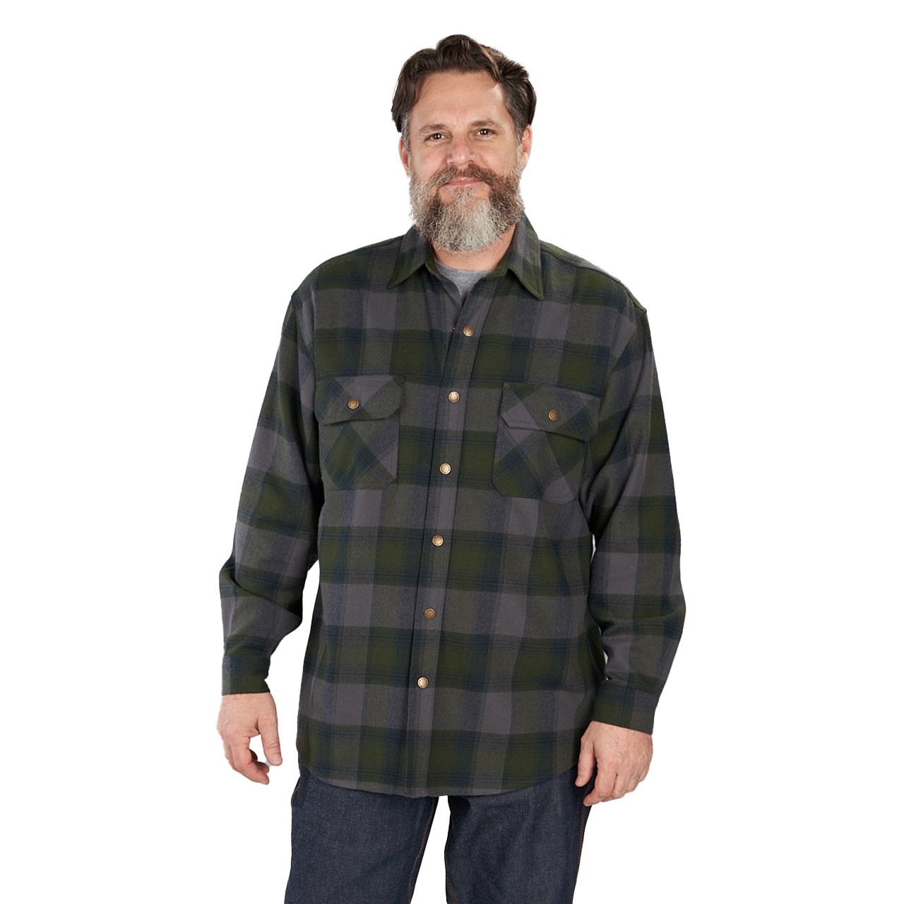 Cotton Flannel Shirt - Green/black plaid - Men