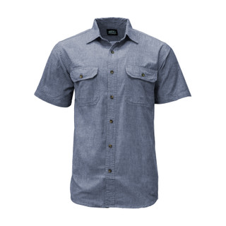 Men's Blue Chambray Short Sleeve Shirt - KEY Apparel