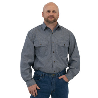 Men's Blue Chambray Short Sleeve Shirt - KEY Apparel