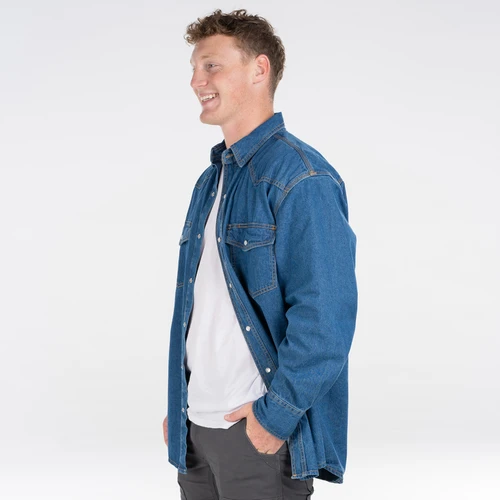 Denim Pearl Snap Western Shirt - Long Sleeve - KEY Apparel