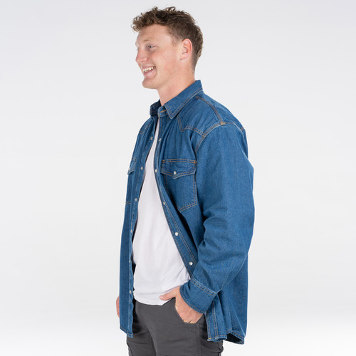 Denim Pearl Snap Western Shirt - Long Sleeve - KEY Apparel