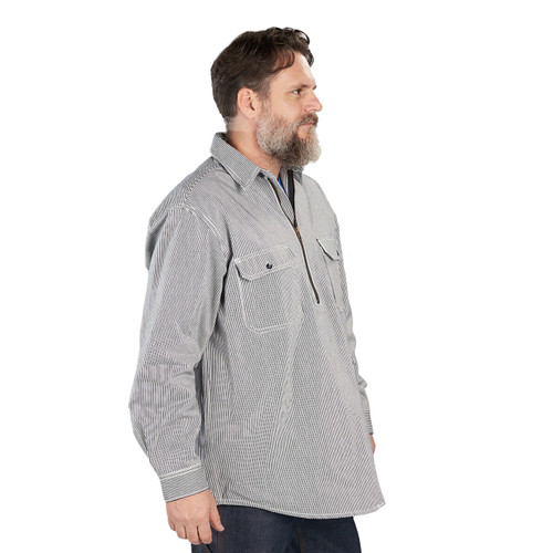 Hickory Stripe Zip Up Logger Shirt