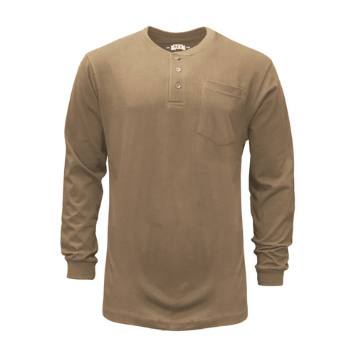Heavyweight Henley T-Shirt Long Sleeve Cotton Polyester Left Chest Pocket Taped Shoulder Hemmed Knit Cuff