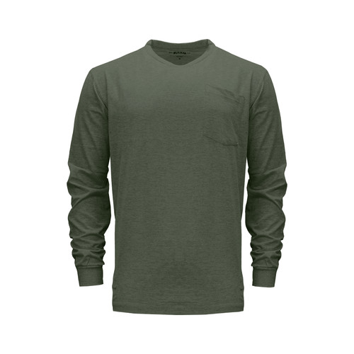 Long Sleeve T-Shirt Heavyweight Pocket Cotton Polyester Crew Neck