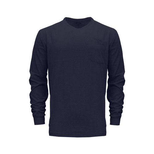 Long Sleeve T-Shirt Heavyweight Pocket Cotton Polyester Crew Neck