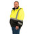 Hi-Visibility Sight Coat ANSI Class 2 ISEA 107-2015 Reflective Tape Velcro Sleeve Openings Zipper Pockets Removable Hood