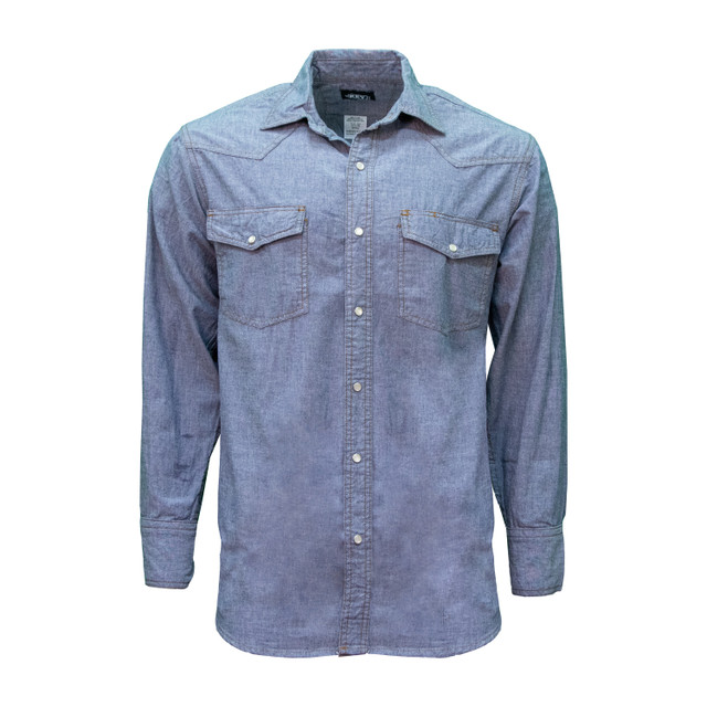 Five Brother Men's Flex-Denim Long Sleeve Logger Shirt - Hickory Stripe, Button Front, Triple Needle Stitch - View #11