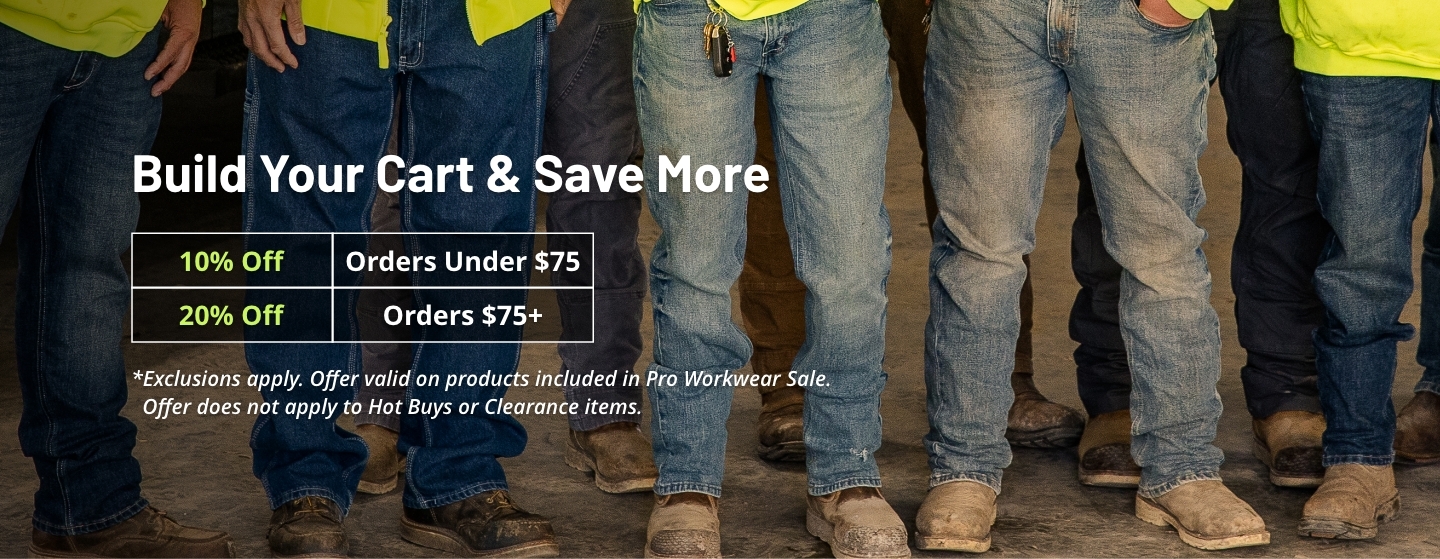 KEY Apparel Pro Workwear Sale. Build you cart and save more. Orders under $75 get 10% off. Orders $75 and over receive 20% off.