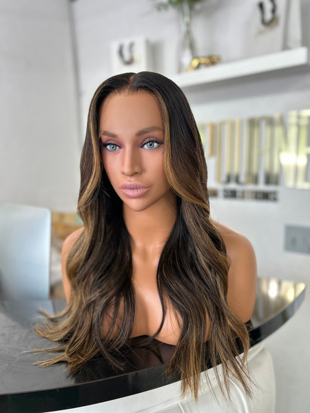 Ari – Dark Brown Lace Wig W/ Carmel Blonde Highlights