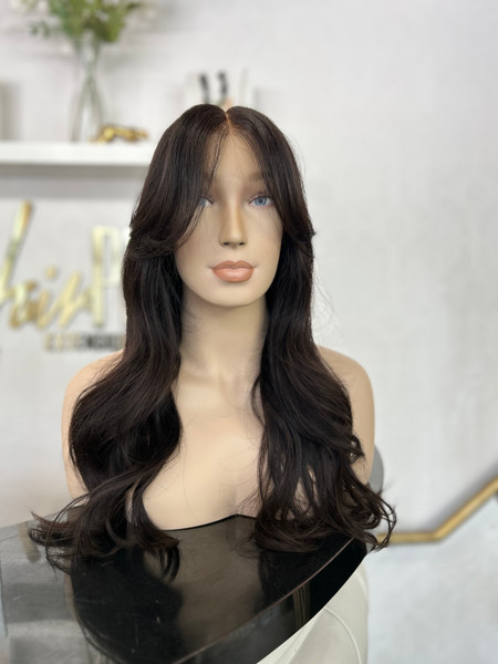 Mitsy – Long Natural Black HD Lace Wig W/ Curtain Bangs