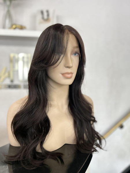 Mitsy – Long Natural Black HD Lace Wig W/ Curtain Bangs