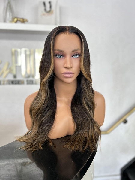 (Ready To Ship) Ari – Dark Brown Lace Wig W/ Carmel Blonde Highlights