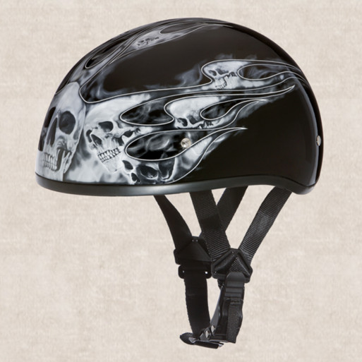 DOT Skull Cap w/Skull Flames Silver