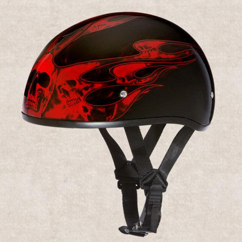 DOT Skull Cap w/Skull Flames Red