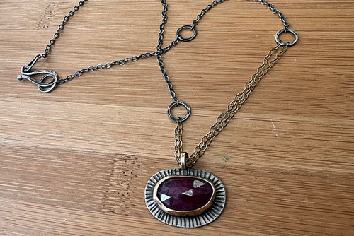 Rose Cut Ruby Mixed Metal Necklace Rose Cut Ruby Mixed Metal Necklace