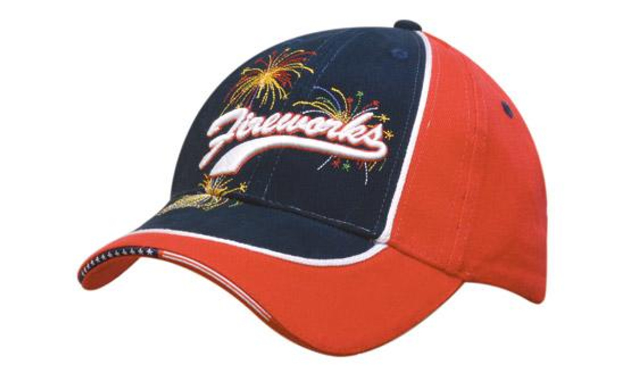 Baseballkappe, 2-farbig, Sandwich mit gewebtem Flaggenmotiv, 100% schwere gebürstete Baumwolle