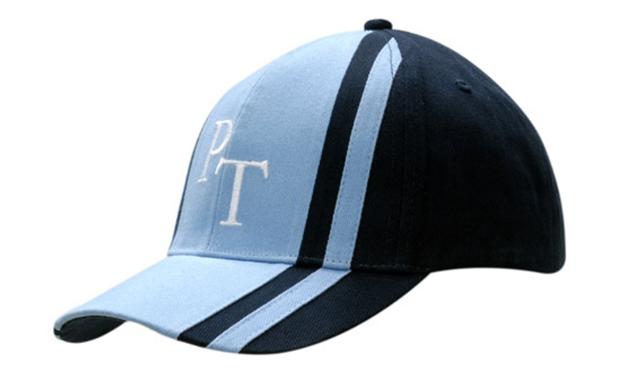Baseballkappe, schwere gebürstete Baumwolle, Front mit aufgesetzten Streifen in Kontrastfarbe