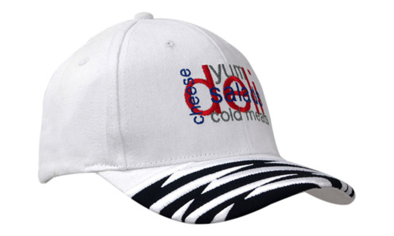 Baseballkappe, schwere gebürstete Baumwolle, Schirm 2-farbig mit Stickmotiv