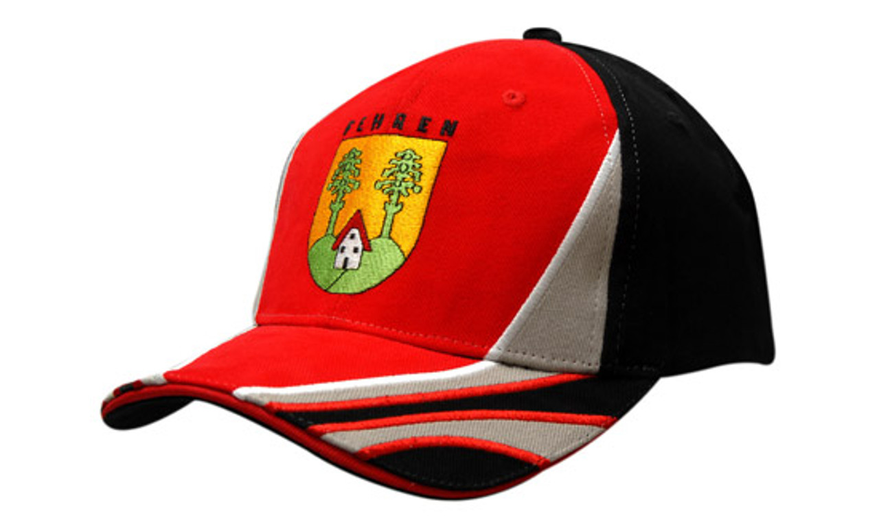 Baseballkappe, schwere gebürstete Baumwolle, mit Sandwich, Stoffeinsatz und Sticklinien auf Front