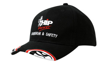 Baseballkappe, schwere gebürstete Baumwolle, Mesheinsätze auf Schirm bestickt