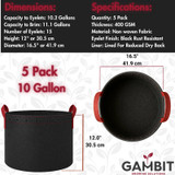 10 gallon fabric grow pot dimensions showing 12 inch height and 16.5 inch diameter with 15 eyelets and built-in liner for extended grow cycles