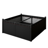 4x4 raised fabric garden bed with red stitching and dark grommets, includes liner and support poles, made from heavy-duty 500GSM material.