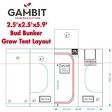 View the full 2.5x2.5 grow tent layout with port, vent, and window locations. Designed for optimal airflow and access in tight grow spaces.