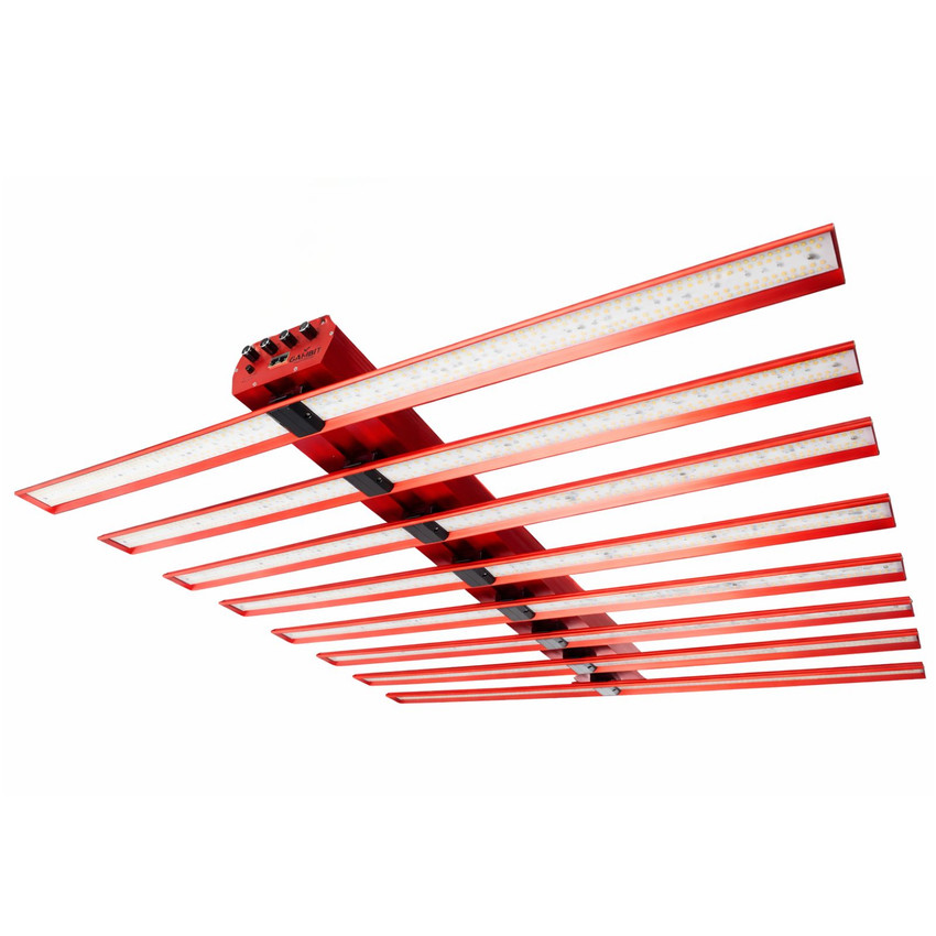 Angled studio product photo of Gambit Growing 8 bar LED grow light on a white background, highlighting bar spacing and aluminum construction