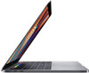 Refurbished Side view of Apple MacBook Pro 13 open at a 90-degree angle, showing colorful Touch Bar interface, stereo speakers, and USB