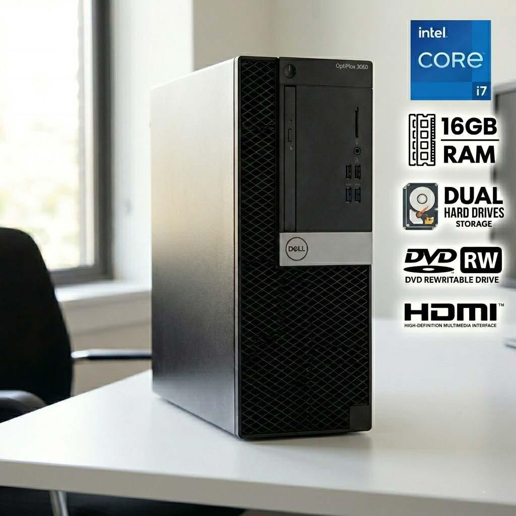 Refurbished Dell OptiPlex i7 Tower PC Dual Monitor Support + DVDRW