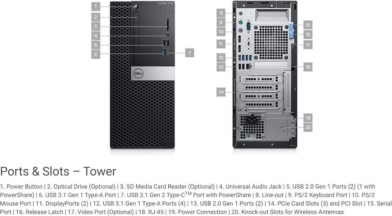 Dell OptiPlex 7070 MT 16GB 250GB SSD Business Tower Computer