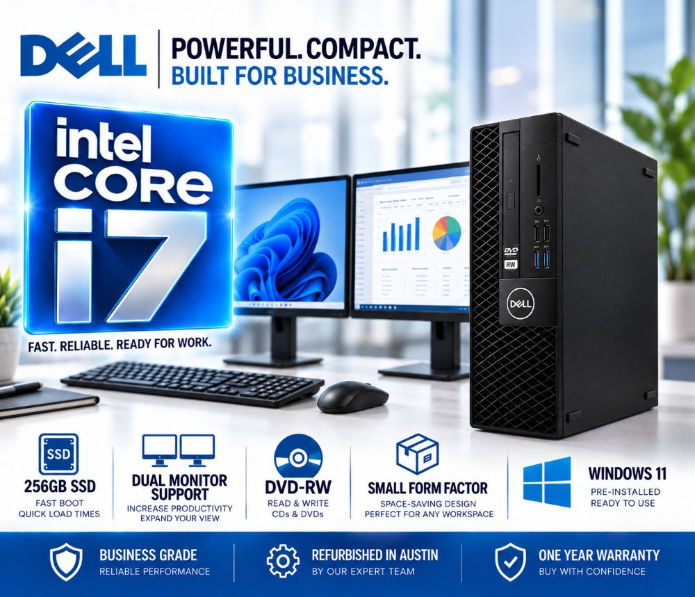 Dell Optiplex 5060 SFF Core i7 Windows 11 PC Dual Monitor Supports
