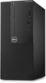 Refurbished Dell Optiplex 3050 MT Windows 10 Pro Computer front view displaying the Intel Quad Core i5-7500 3.4Ghz processor, RAM: 8GB