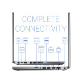 Refurbished A laptop displaying its connectivity options, including ports for USB-C, HDMI, headphone jack, SD card reader, and power