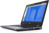 Refurbished Left side view of a Dell Precision 7530 laptop, featuring an i7-8750H Hex-Core processor and Quadro 15 graphics card. The