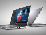 Refurbished Side view of two Dell Precision 7550 laptops open at a 90-degree angle, showing dual NVMe storage, USB ports, display panel