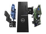 Refurbished The image depicts a Dell Precision 3430 SFF workstation computer, showcasing its hardware components. The tower is open to