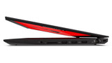 Refurbished A closed Lenovo ThinkPad T580 laptop with a red accent on the back of the lid.