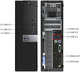 Refurbished A close-up view of the front panel of a Dell OptiPlex 7050 SFF Core i5 Compact Business Computer. It is laid flat with the