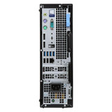 Refurbished This image displays a computer tower from Dell with specifications on its front panel. The processor type, number of cores,