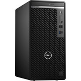 Refurbished A front-view of a black Dell OptiPlex 5080 tower computer system with Intel Core i7-10700 processor, NVIDIA Quadro P400 GPU,