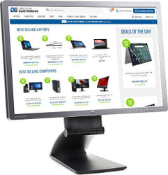 Refurbished Close-up view of a desktop computer monitor displaying an electronics store website, showing laptop computers on sale.