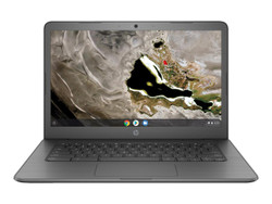 Refurbished HP Chromebook 14 G5 laptop, featuring a Celeron N3350 processor, 4GB RAM, and a 16GB SSD, all displayed on a 14-inch...