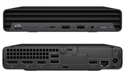 Refurbished HP ProDesk 600 G6 Mini Windows 11 Micro Desktop PC, front and side views showing RAM upgradeable to 8GB DDR4 and storage